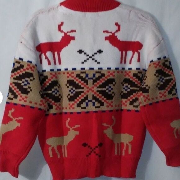 Mocotono Christmas Holiday Reindeer Geometric Crewneck Thick Sweater L - Picture 2 of 11